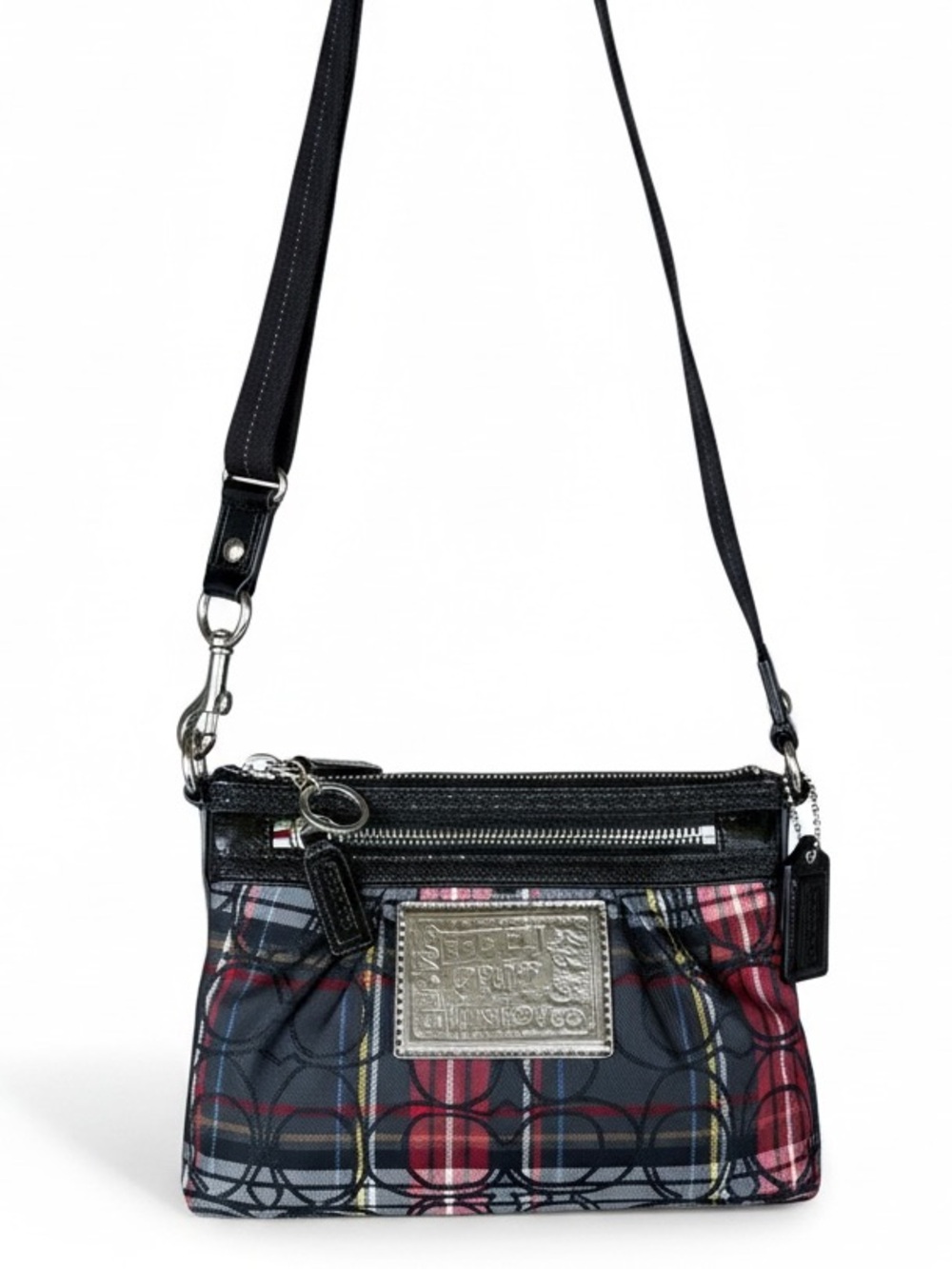Coach Poppy Plaid Crossbody Bag in Black and Red